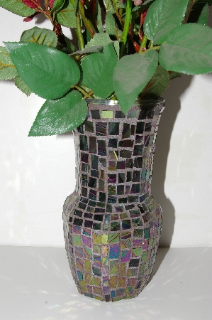 +MBA #S25-024  "Hand Made Stained  Glass Mosiac Vase"