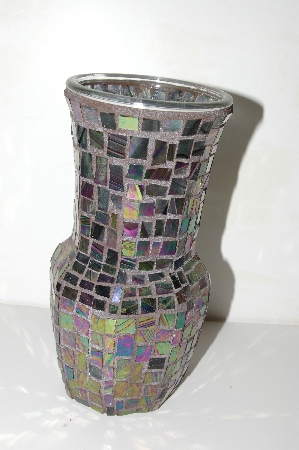+MBA #S25-024  "Hand Made Stained  Glass Mosiac Vase"