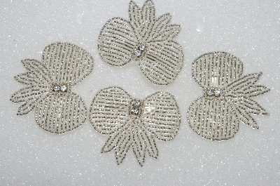 +MBA #S25-118   "Set Of 4 Silver Hand Beaded Bow Appliques"