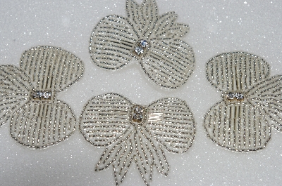 +MBA #S25-118   "Set Of 4 Silver Hand Beaded Bow Appliques"