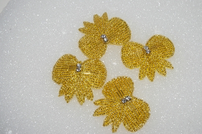 +MBA #S25-113  "Set Of 4 Hand Beaded Gold  Bow Appliques"