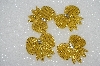 +MBA #S25-113  "Set Of 4 Hand Beaded Gold  Bow Appliques"