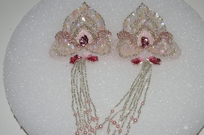 +MBA #S25-120   "Set Of 2 Pink  Fancy Beaded Appliques"