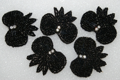 +MBA #S25-115   "Set Of 5 Hand Beaded Black Bow Sew On Appliques"