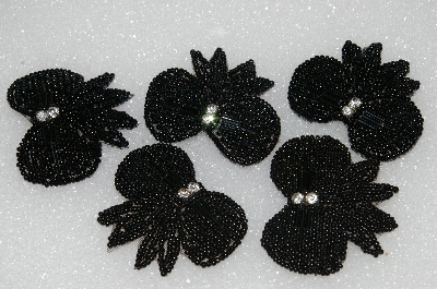 +MBA #S25-115   "Set Of 5 Hand Beaded Black Bow Sew On Appliques"