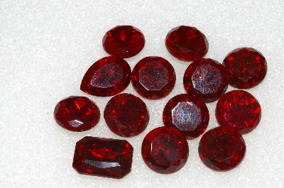 +MBA #S25-210   "Vntage Lot Of 13  Large Faceted Red Glass Rhinestones"