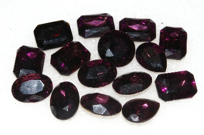+MBA #S25-204   "Vintage Lot Of 15 Dark Purple Faceted Large Glass Rhinestones"