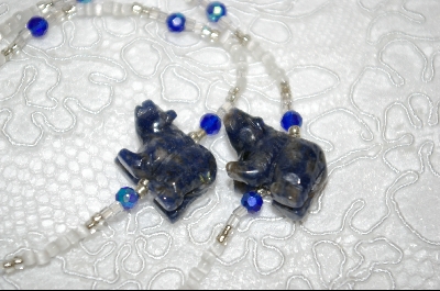 +MBA #6682  "Blue Lapis Hand Carved Bears & Blue Crystals