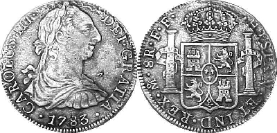 +MBA #S25-039   "Vintage El Cazador 2 Reales Silver Coin"