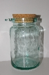 +MBA #S30-149   "1980's Large Green Glass Canister With Cork Top & Wooden Spoon"
