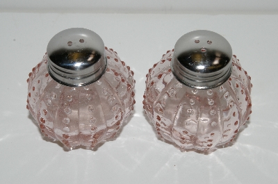+MBA #S29-096    "Fancy 2003 Pink Glass  Salt & Pepper Shakers"