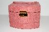 +MBA #S29-070   "Older Sueded Pink Pop-Up Jewelry Box With Mirror & Lock & Key"
