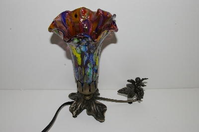+MBA #S29-090   "2002  Fancy Purple & Multi Colored Glass Shade Angel Table Lamp"