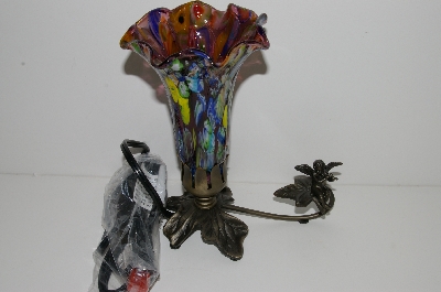 +MBA #S29-090   "2002  Fancy Purple & Multi Colored Glass Shade Angel Table Lamp"