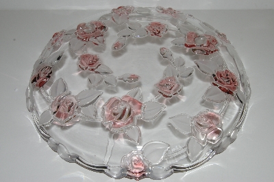 +MBA #S29-224     "2002 Large Beautiful Mikasa Walther Carmon Rose Round Glass Rose Serving Tray"