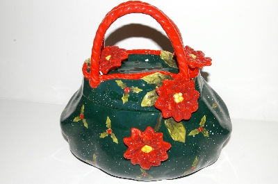 +MBA #S29-216   "Collectiable Green & Red Poinsetta Hand Bag Cookie Jar"