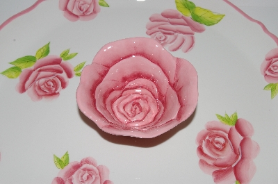 +MBA #S29-207   "White With Pink Roses  Zrike Everyday Rose Ceramic Chip & Dip Serving Platter"