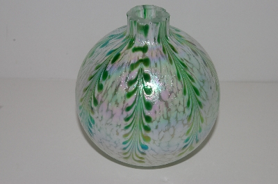 +MBA #S30-203   "2002 Opalecent & Green Hand Blown Glass Oil Lamp"
