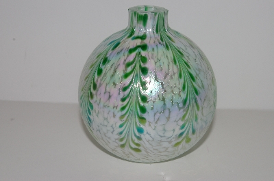 +MBA #S30-203   "2002 Opalecent & Green Hand Blown Glass Oil Lamp"