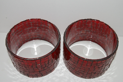 +MBA #S30-219   "Set Of 2 Handmede Red Stained Glass Candle Holders"