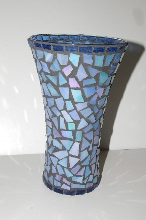 +MBA #S30-222   "Handmade Blue Stained Glass Vase"
