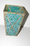 +MBA #S30-225   "Handmade Green & Gold Stained Glass Vase"