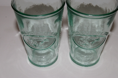 +MBA #S30-229   "2003 Riekes Spanish Green Glass Set Of 2 Cow Milk Glass's"