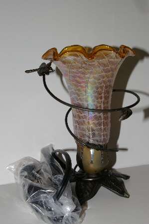+MBA #S30-235   "2002  Beautiful Fancy Amber Glass Dragonfly Table Lamp"