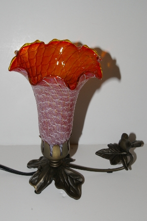 +MBA #S30-240   "2002 Fancy Orange Glass Shade Bird Table Lamp"