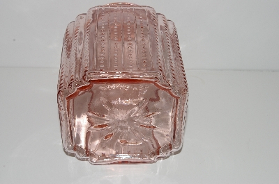 +MBA #S30-126   "2003 Hobnail & Floral Embossed Pink Glass Cansister Jar"