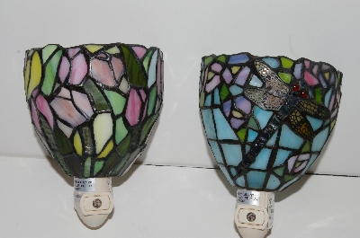 +MBA #S30-154   "2004 Set Of 2 Handcrafted Tiffany Style Nightlights With Light Sensors"