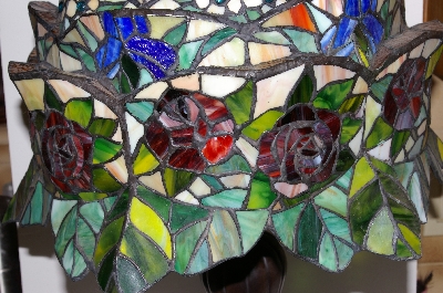 "SOLD"  MBA #S30-027   "Garden Of Roses Stained Glass Table Lamp"