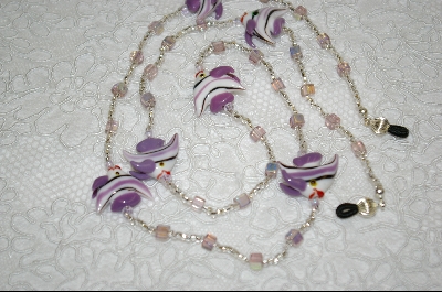 +MBA #6614   "Lavender & White Angel Fish Hand Made Glass Beads