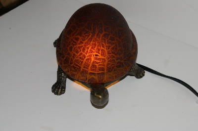 +MBA #S30-073   "2003 Amber Lighted Crackle Turtle Accent Lamp"