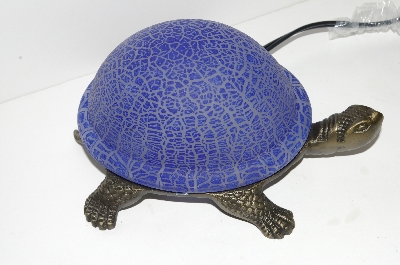 +MBA #S30-084   "2003 Blue Lighted Crackle Turtle Accent Lamp"
