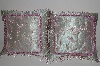 +MBA #S30-095   "2004  Set Of 2 Victorian Style Green & Pink Beaded Dragonfly Pillows"