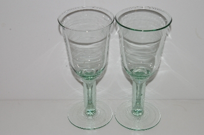 +MBA #S30-175   "1980's Set Of 2 Made In Spain Green Wine Glass's"