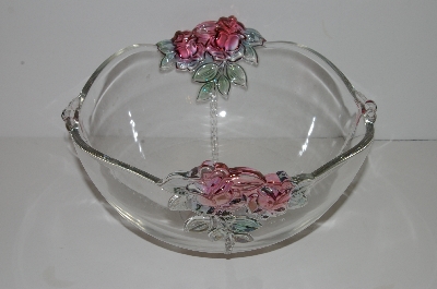 +MBA #S30-174   "2003 Beautiful Mikasa Clear Glass Serving Bowl With Embossed Pink Roses"