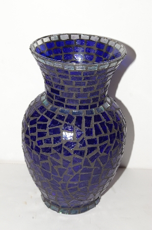+MBA #S30-034   "One Of A Kind DK Blue & AB Clear Stained Glass Vase"