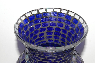 +MBA #S30-034   "One Of A Kind DK Blue & AB Clear Stained Glass Vase"