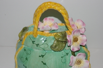 +MBA #S13-234     "Beautiful Green Three Demensional Floral Hand Bag Cookie Jar"