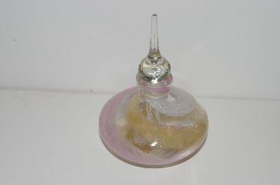 +MBA #S13-001   "Clear,Pink,Gold & White Art Glass Perfume Bottle With Glass Stopper"