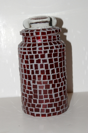 +MBA #S13-020   "One Of A Kind Red Mosiac Stained Glass Canister Jar"