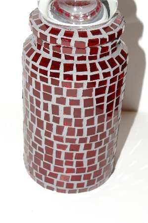 +MBA #S13-020   "One Of A Kind Red Mosiac Stained Glass Canister Jar"