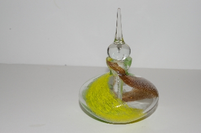 +MBA #S13-189   "Art Glass Yellow, Brown & Green Perfume Bottle With Glass Stopper"