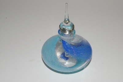 +MBA #S13-084   "Art Glass White,Blue & Turquoise Perfume Bottle With Glass Stopper"