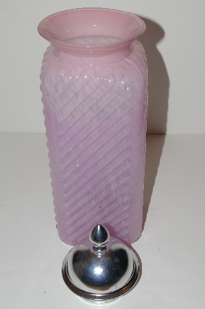 +MBA #S13-178   "Large Pink Art Glass Canister Jar With Metal Lid"