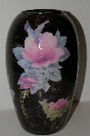 +MBA #S13-073   "One Of A Kind Pink Floral Hummingbird Reverse Decapage Glass Vase"