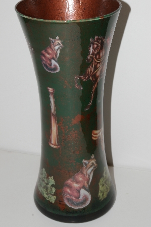 +MBA #S13-067  "1990's One Of A Kind Equestrian Style Reversed Decopage Glass Vase"