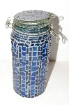 +MBA #S13-170   "Older Hand Made Blue Stained Glass Mosiac Canister Jar" 